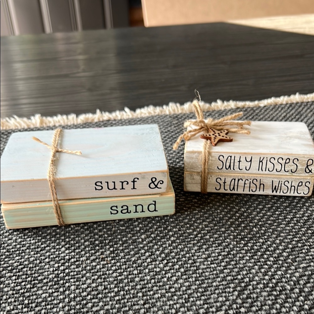 Beach-Themed Farmhouse book stacks